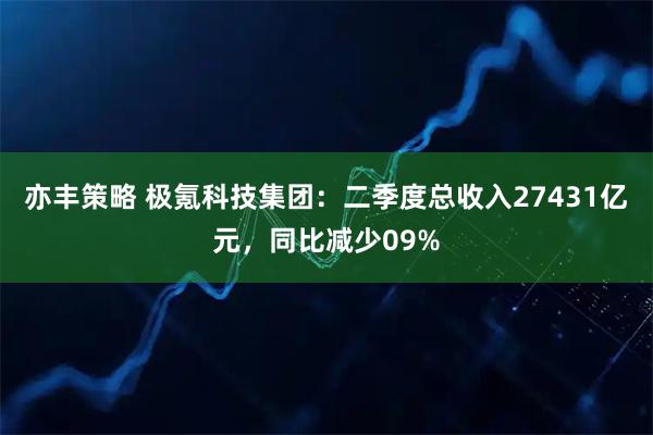 亦丰策略 极氪科技集团:二季度总收入27431亿元,同比减少09%